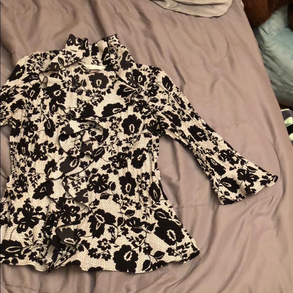 Blouse- grey and black with flowery design